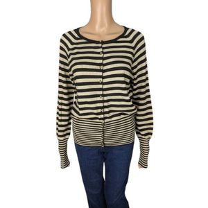Mainbocher Gold and Black Button Down Sweater L